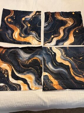 Abstract Marbled Pillow Covers in Black and Gold